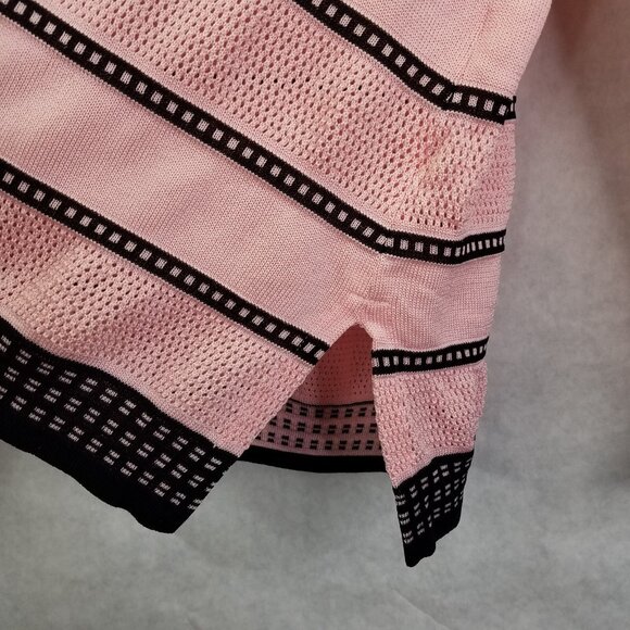 Misook Cardigan Women's L Ribbed Mesh Long Sleeve Button Front Pink Black Stripe - Picture 7 of 12